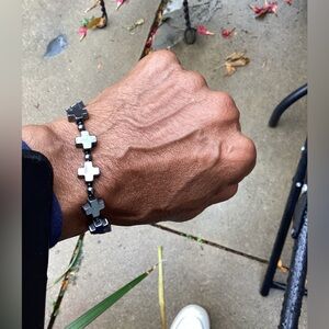 Men’s Black Hematite Cross Bracelet 🖤